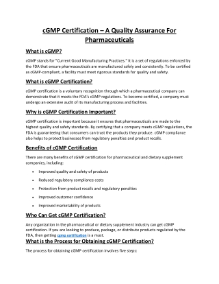 cGMP Certification