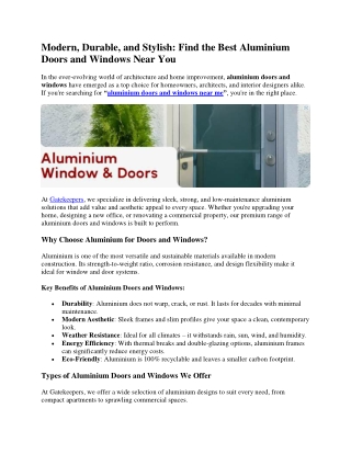 Find the Best Aluminium Doors and Windows Near You