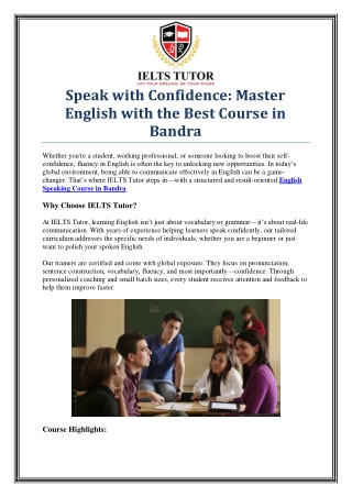 Join IELTS Tutor’s English Speaking Course in Bandra for Confident Communication