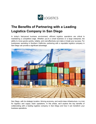 The Benefits of Partnering with a Leading Logistics Company in San Diego