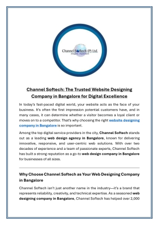 Channel Softech The Trusted Website Designing Company in Bangalore for Digital Excellence