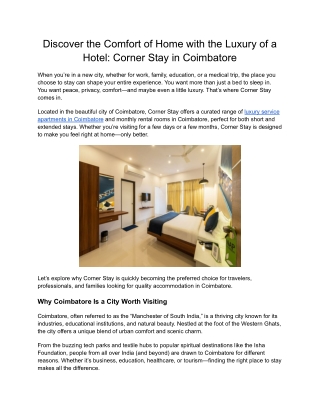 Studio Apartments for Rent in Avinashi Road – Compact & Convenient