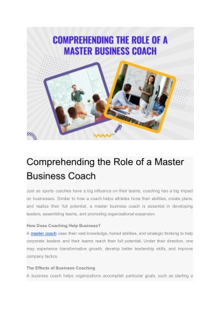 Comprehending the Role of a Master Business Coach