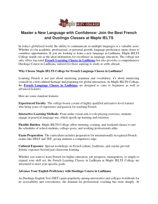 Master a New Language with Confidence Join the Best French and Duolingo Classes at Maple IELTS