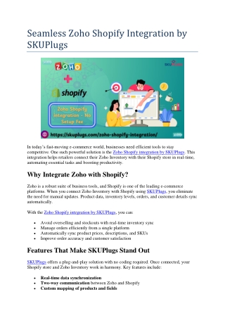 Zoho Shopify Integration by SKUPlugs