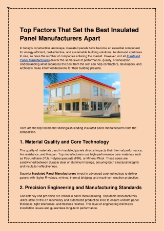 Top Factors That Set the Best Insulated Panel Manufacturers Apart