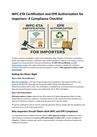 WPC-ETA Certification and EPR Authorization for Importers - A Compliance Checklist