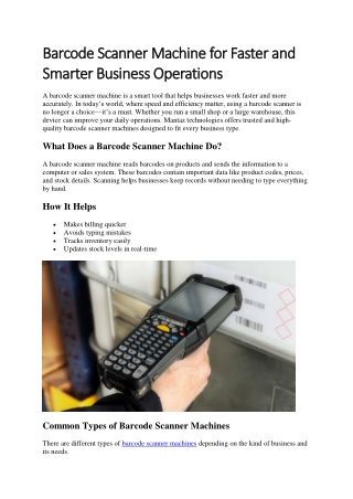 Barcode Scanner Machine for Faster and Smarter Business Operations