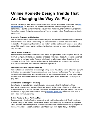 Online Roulette Design Trends That Are Changing the Way We Play