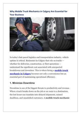 Why Mobile Truck Mechanics in Calgary Are Essential for Your Business
