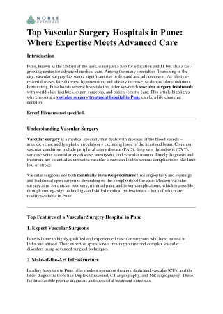 Top Vascular Surgery Hospitals in Pune Advanced care