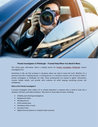 Private Investigator in Pittsburgh – Trusted Help When You Need It Most.