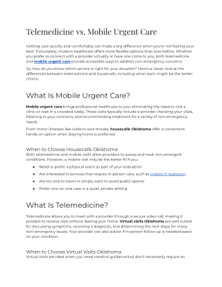 Telemedicine vs Mobile Urgent Care