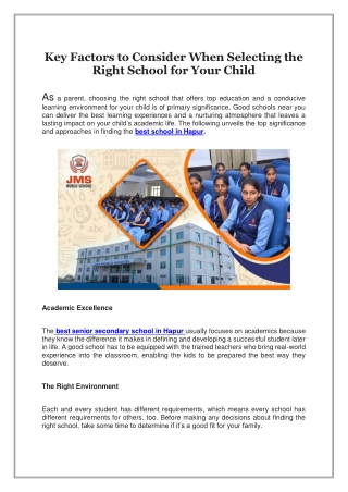 Key Factors to Consider When Selecting the Right School for Your Child