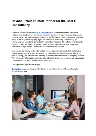 Devant – Your Trusted Partner for the Best IT Consultancy