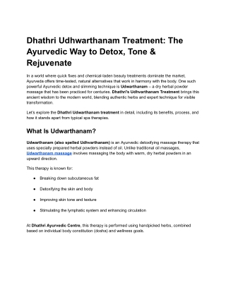 Dhathri Udhwarthanam Treatment: The Ayurvedic Way to Detox, Tone & Rejuvenate