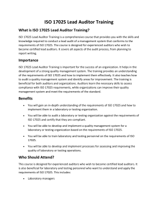 ISO 17025 Lead Auditor Training Online