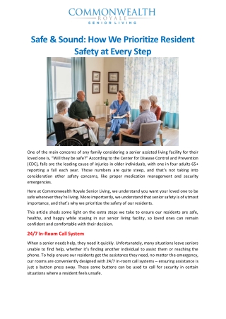 Safe & Sound How We Prioritize Resident Safety at Every Step