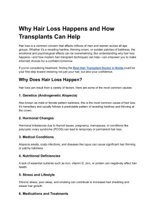 Why Hair Loss Happens and How Transplants Can Help