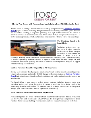 Elevate Your Events with Premium Furniture Solutions from IROCO Design for Rent