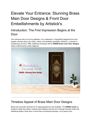 Elevate Your Entrance_ Stunning Brass Main Door Designs & Front Door Embellishments by Artistick's