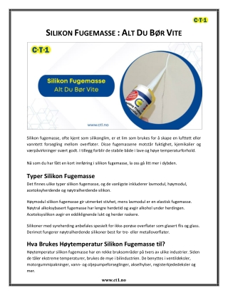 Silikon Fugemasse - Alt Du Bør Vite