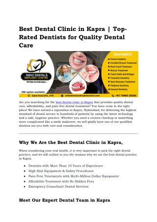 Best Dental Clinic in Kapra | Top-Rated Dentists for Quality Dental Care