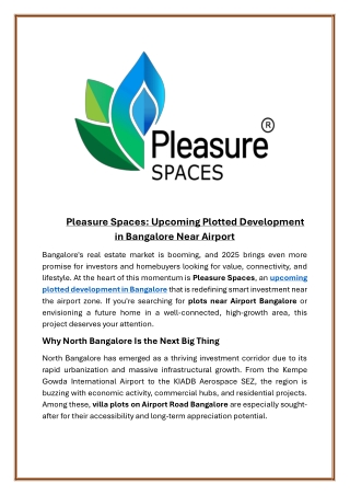 Pleasure Spaces Upcoming Plotted Development in Bangalore Near Airport
