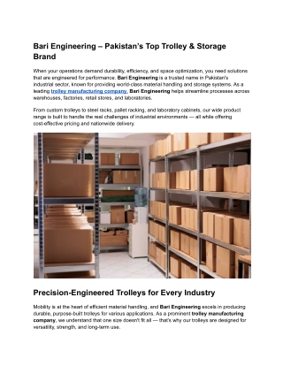 Bari Engineering – Pakistan’s Go-To Trolley Manufacturing Company and Industrial Storage Expert