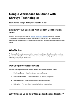 google workspace solutions with shrevya