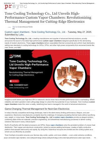 Tone Cooling Launches Custom Vapor Chambers for Advanced Electronics Cooling