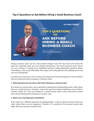 Top 5 Questions to Ask Before Hiring a Small Business Coach