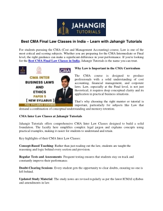 Best CMA Final Law Classes in India  Learn with Jahangir Tutorials