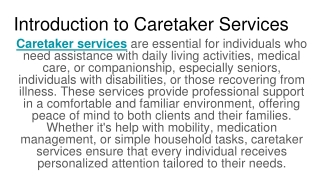 Reliable and Compassionate Caretaker Services for Your Loved Ones