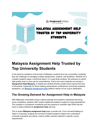 Malaysia Assignment Help Trusted by Top University Students