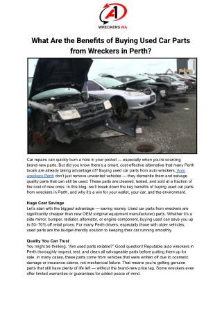 What Are the Benefits of Buying Used Car Parts from Wreckers in Perth_