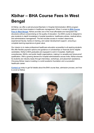 kbihar bha course fees in west bengal