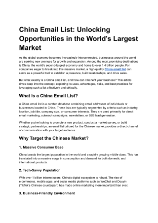 China Email List: Unlocking Opportunities in the World’s Largest Market