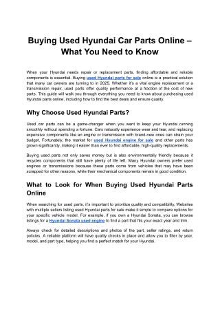 Buying Used Hyundai Car Parts Online – What You Need to Know
