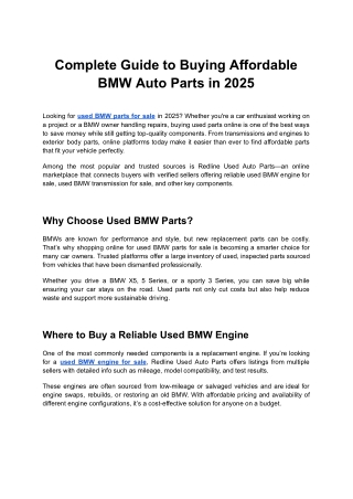 Complete Guide to Buying Affordable BMW Auto Parts in 2025