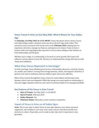 Venus Transit in Aries 2025: Impact on All Zodiac Signs