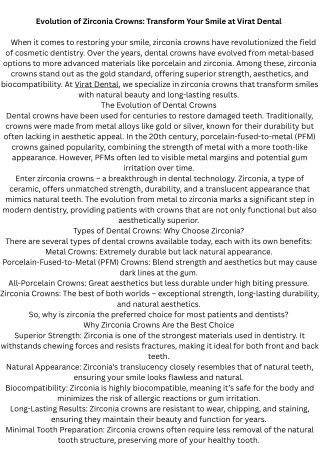 Evolution of Zirconia Crowns at virat dental