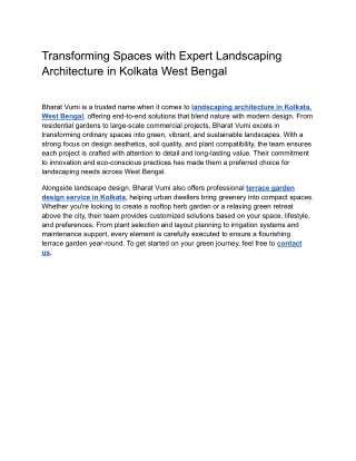 Transforming Spaces with Expert Landscaping Architecture in Kolkata West Bengal