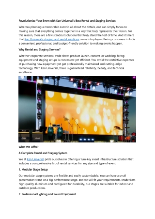 Revolutionize Your Event with Kan Universal's Best Rental and Staging Services