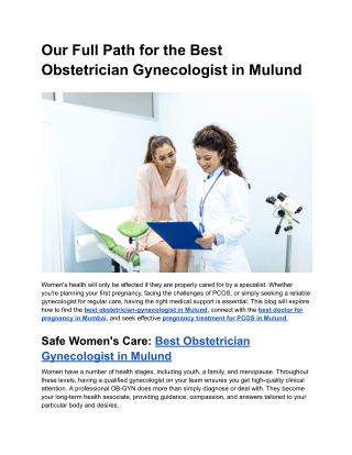 Your Guide to the Best Obstetrician Gynecologist in Mulund