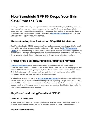 Sunshield Sunscreen,SPF 50 Sunscreen Cream