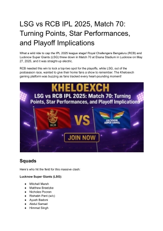 LSG vs RCB IPL 2025: Turning Points, Star Performances, and Playoff Implications