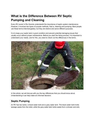 What is the Difference Between RV Septic Pumping and Cleaning