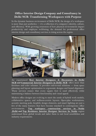 Office Interior Design Company and Consultancy in Delhi NCR Transforming Workspaces with Purpose