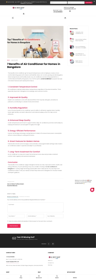 7 Benefits of Air Conditioner for Homes in Bangalore